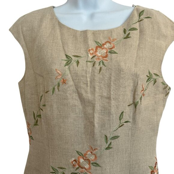 Talbots Maxi Linen Dress Floral Embroidery Cap Sleeve 10 Neutral Coastal Summer - Picture 4 of 16